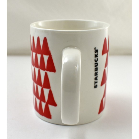 Starbucks Red Triangle Trees Mug - 2016 Starbucks Holiday Coffee Cup 12 fl oz - Picture 4 of 6